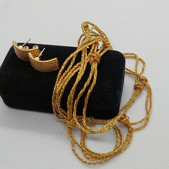 MONET Goldtone Knot Necklace & Huggie Textured Goldtone Pierced Earring Set EVC - Picture 11 of 13